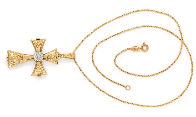 Foto 1 - Antikes Kreuz Schaumgold-Diamanten Türkise an Goldkette, Q1549