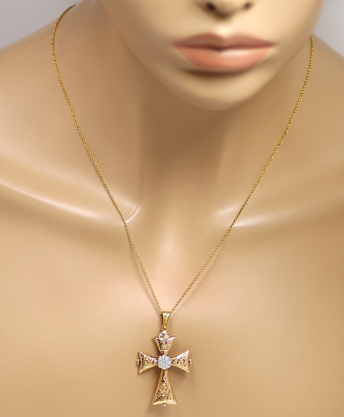 Foto 6 - Antikes Kreuz Schaumgold-Diamanten Türkise an Goldkette, Q1549